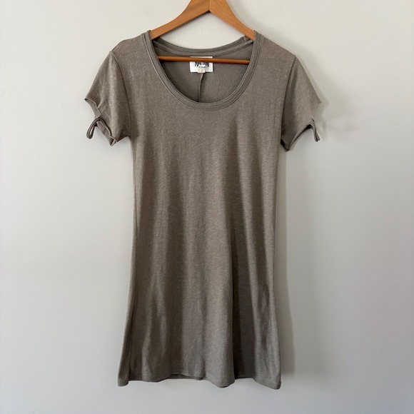 Nation Ltd Layla Tee Mini Dress Taupe Scoop Neck Cotton Blend Small Made in Peru - Picture 2 of 10